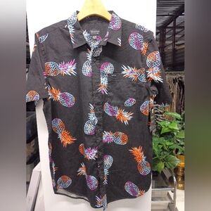 Matix Black Pineapple Print Casual Button Down Shirt